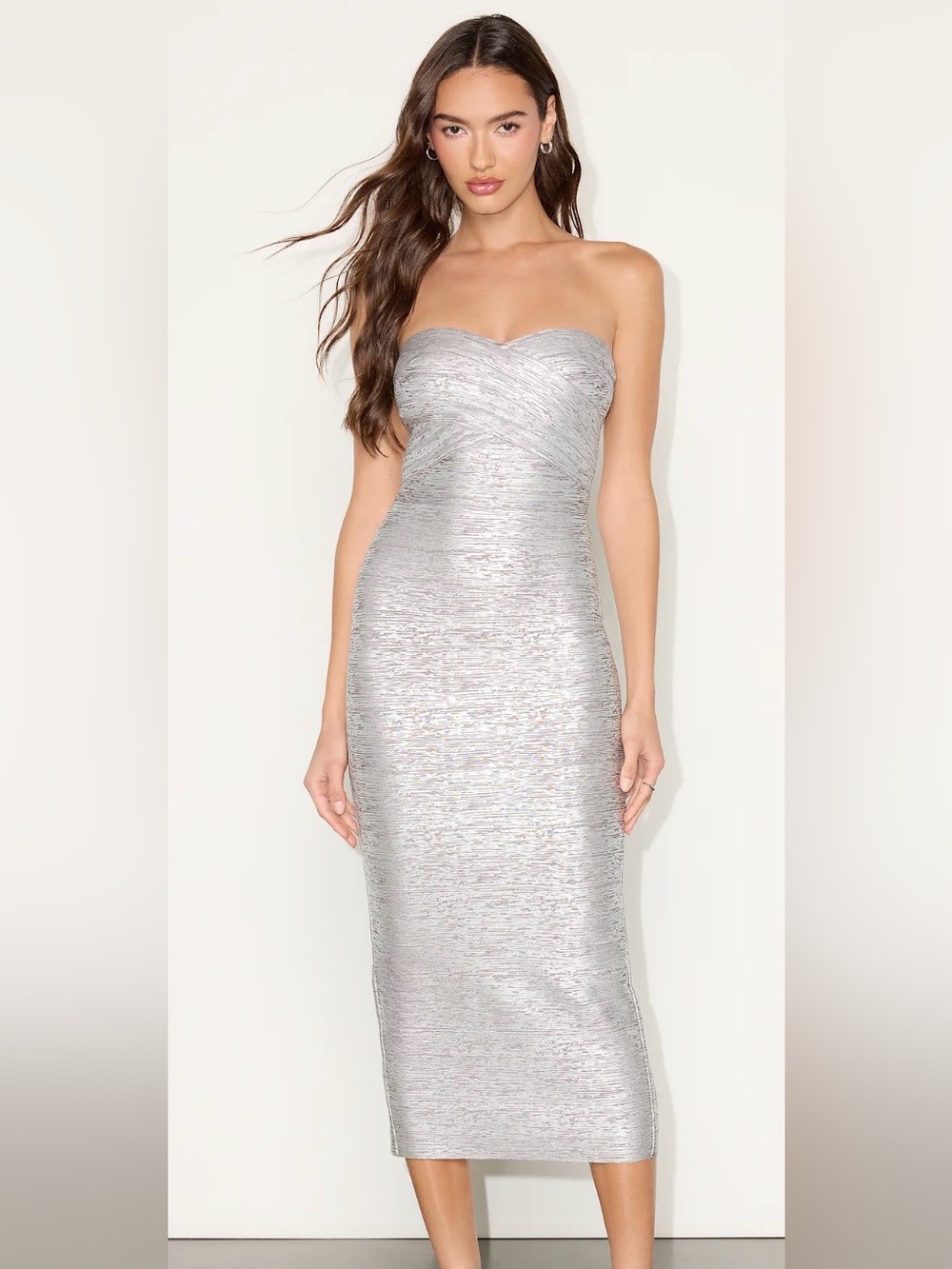 Strapless Silver Metallic Sheath Dress